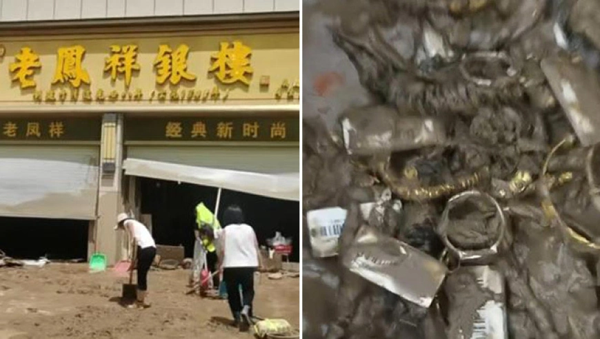 陕西吴起县老凤祥金店遭洪灾，金银首饰被冲走，损失上千万元